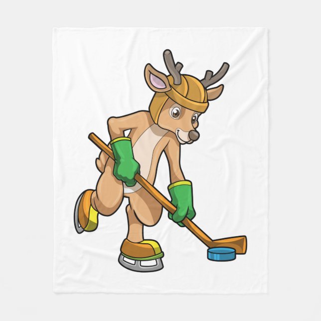 Reindeer på ishockey med Hockey stick Fleecefilt (Framsidan)