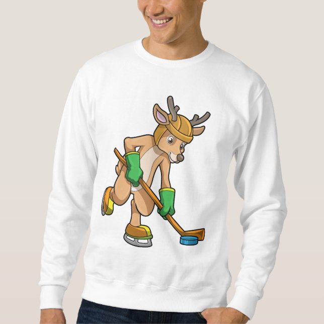 Reindeer på ishockey med Hockey stick Lång Ärmad Tröja (Framsida)