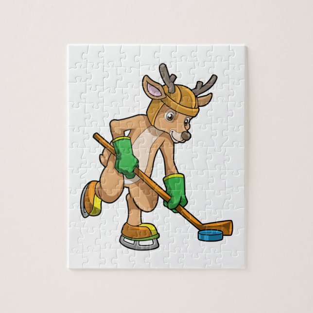 Reindeer på ishockey med Hockey stick Pussel (Vertikal)