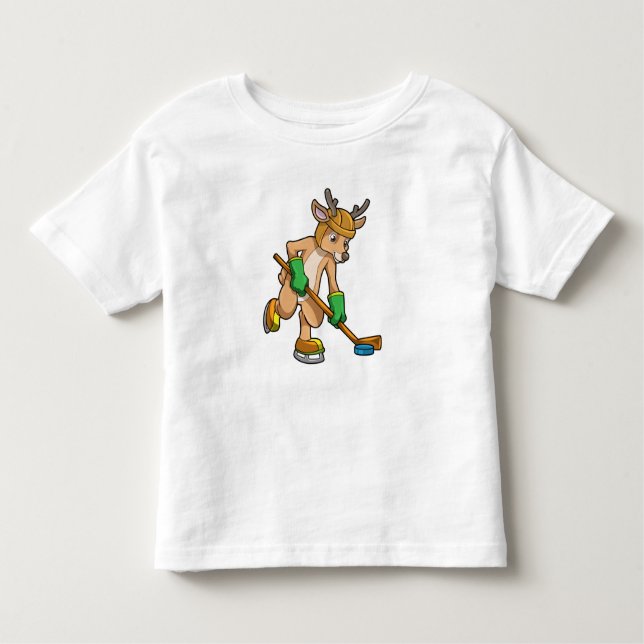 Reindeer på ishockey med Hockey stick T Shirt (Framsida)