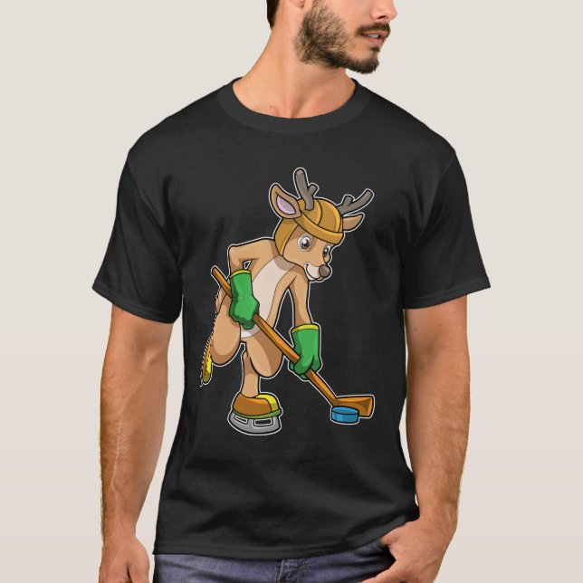 Reindeer på ishockey med Hockey stick T Shirt (Framsida)