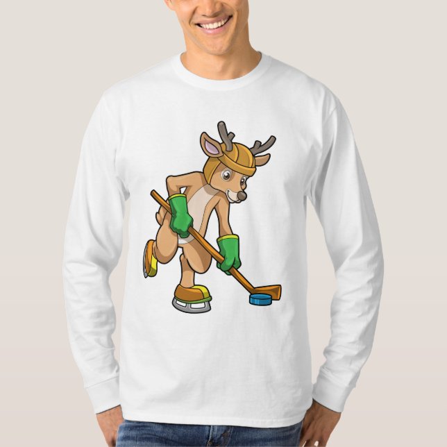 Reindeer på ishockey med Hockey stick T Shirt (Framsida)