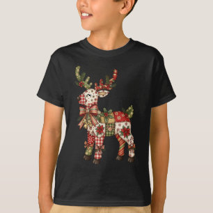 Reindeer Patchwork Coquette Bow jul Pajamas T Shirt