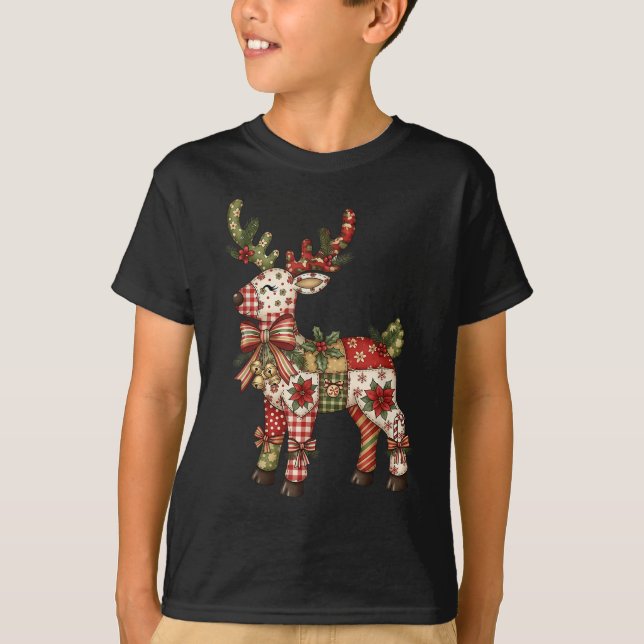 Reindeer Patchwork Coquette Bow jul Pajamas T Shirt (Framsida)