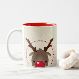 REINDEER PEEKING söt röd näsrudolph elory guld Två-Tonad Mugg