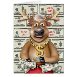 Reindeer Pengarar Santa Bucks Funny Money Helgdag Hälsningskort