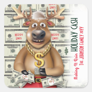 Reindeer Pengarar Santa Bucks jul Money Lottery Fyrkantigt Klistermärke