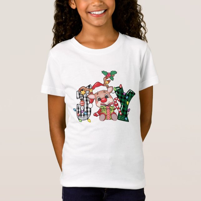 Reindeer Play Brev JOY JY Text T Shirt (Framsida)
