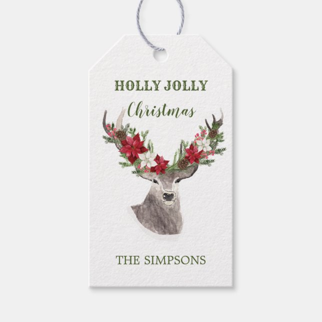Reindeer, Poinsettia-julen Presentetikett (Framsidan)