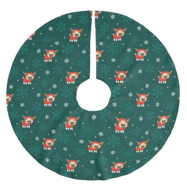 Reindeer Pug jul Mönster Julgransmatta Borstad Polyester (Framsidan)