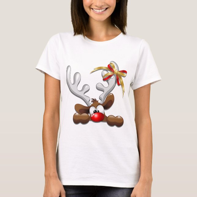 Reindeer Puzzled Funny Jultecken T Shirt (Framsida)