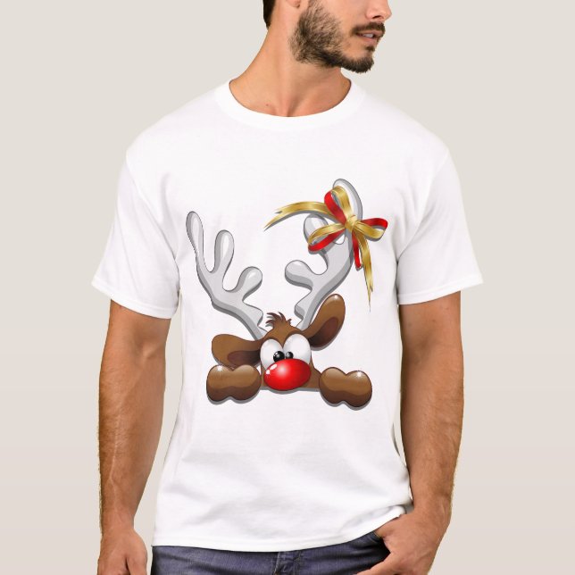Reindeer Puzzled Funny Jultecken T Shirt (Framsida)
