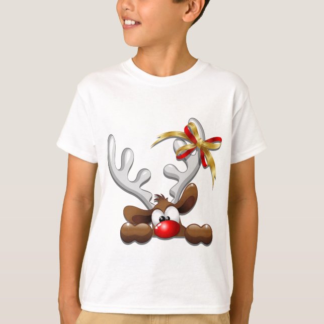 Reindeer Puzzled Funny Jultecken T Shirt (Framsida)