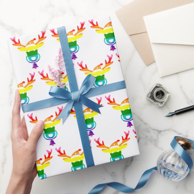 Reindeer Rainbow Pride Flagga HGBTQ Jul Presentpapper (Gifting)
