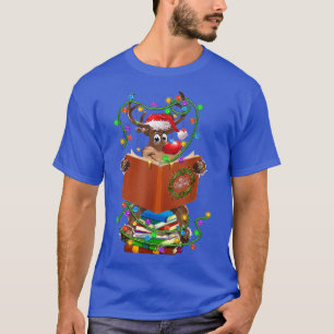 Reindeer Reading Bokar jul Ljus Ornaments T Shirt