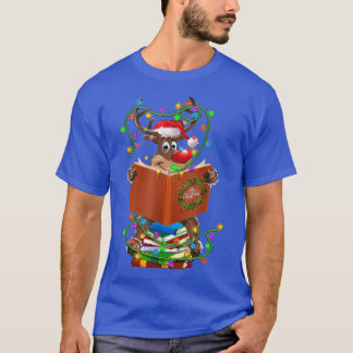 Reindeer Reading Bokar jul Ljus Ornaments T Shirt