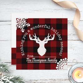 Reindeer Red and Black Buffalo Play-jul Julkort