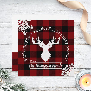 Reindeer Red and Black Buffalo Play-jul Julkort