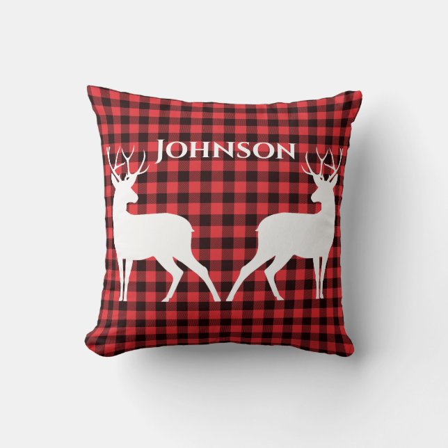 Reindeer Red & Black Tartan Mönster Buffalo Play Kudde (Framsida)