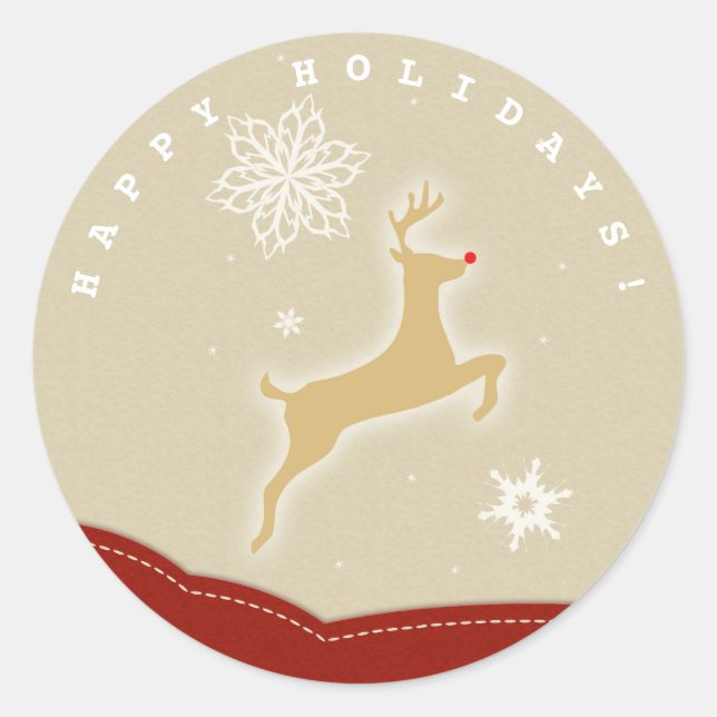 Reindeer Red och Guld Runt Klistermärke (Framsida)