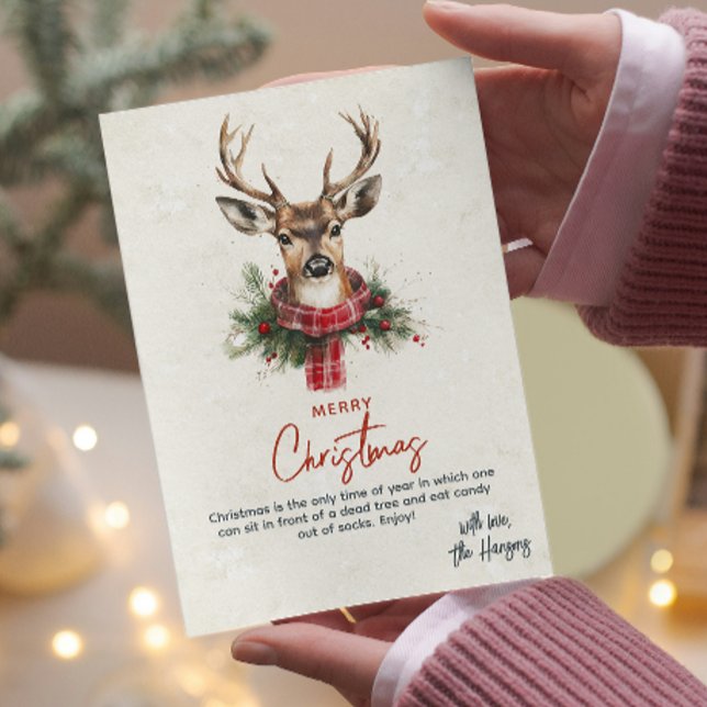 Reindeer Red Scarf och Gräs Anpassningsbar jul Julkort (Skapare uppladdad)