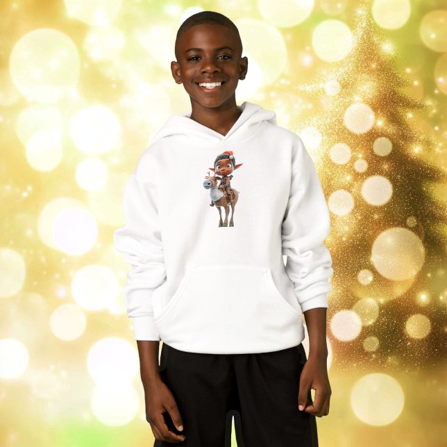 Reindeer Rider jul Elf Boy's Hoodie T Shirt (Skapare uppladdad)