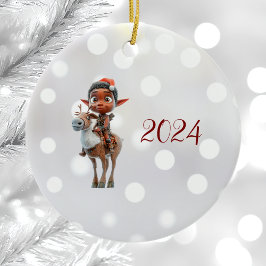 Reindeer Rider jul Elf Ceramic Ornament