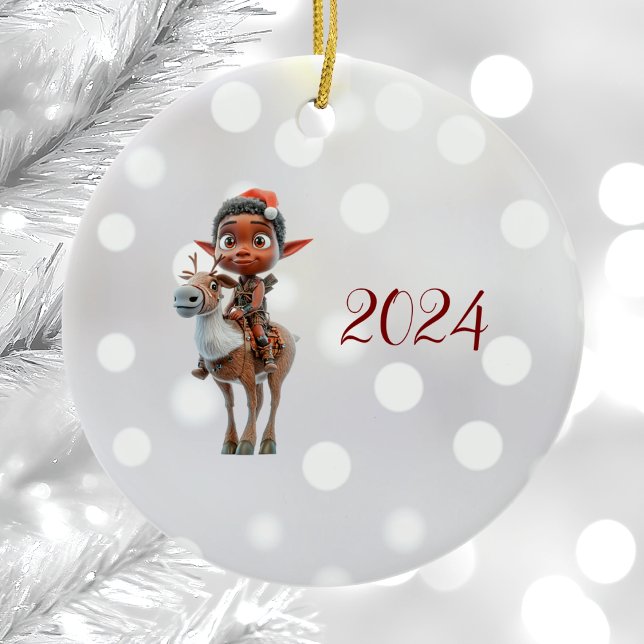Reindeer Rider jul Elf Ceramic Ornament (Skapare uppladdad)
