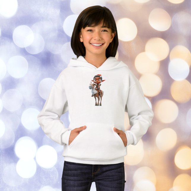 Reindeer Rider jul Elf Girl's Hoodie T Shirt (Skapare uppladdad)