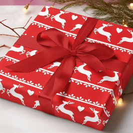 Reindeer Romantik Red and White Scandinavian Desig Presentpapper