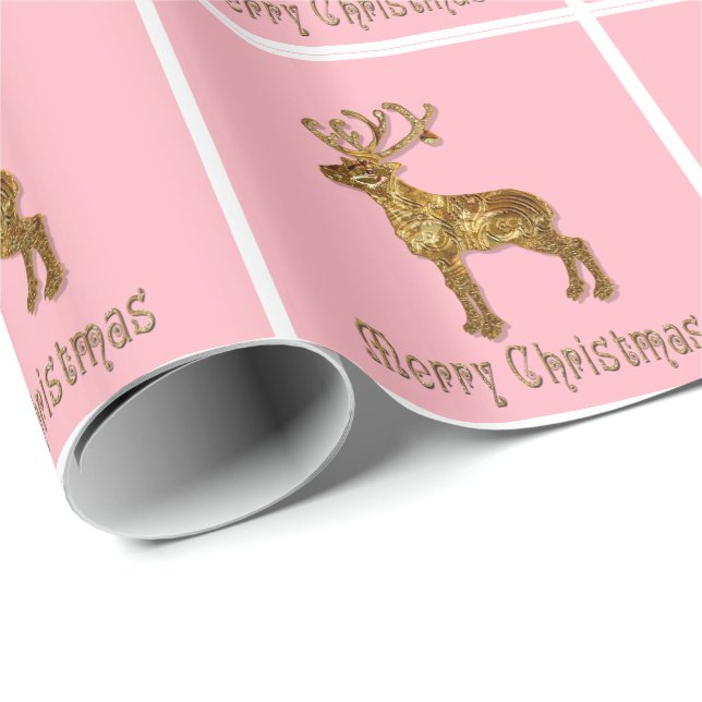 Reindeer Rosa jul Glossy Presentpapper (Rullad Hörn)