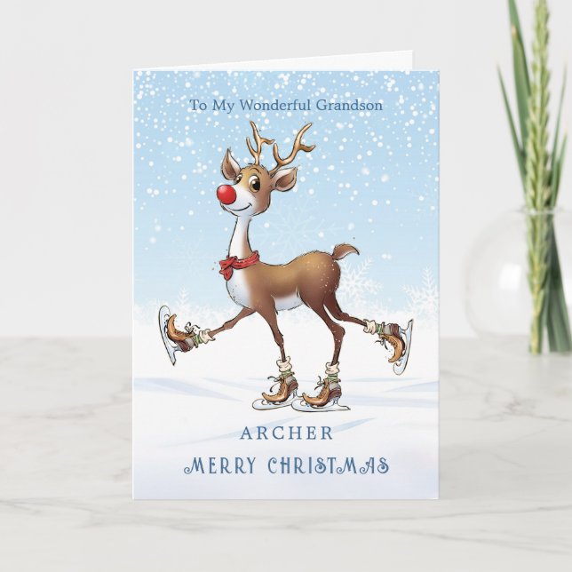 Reindeer Rudolph Grandson jul Card Kort (Framsida)