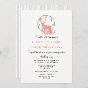 Reindeer Rustic Botanical Watercolor Bröllop Inbjudningar