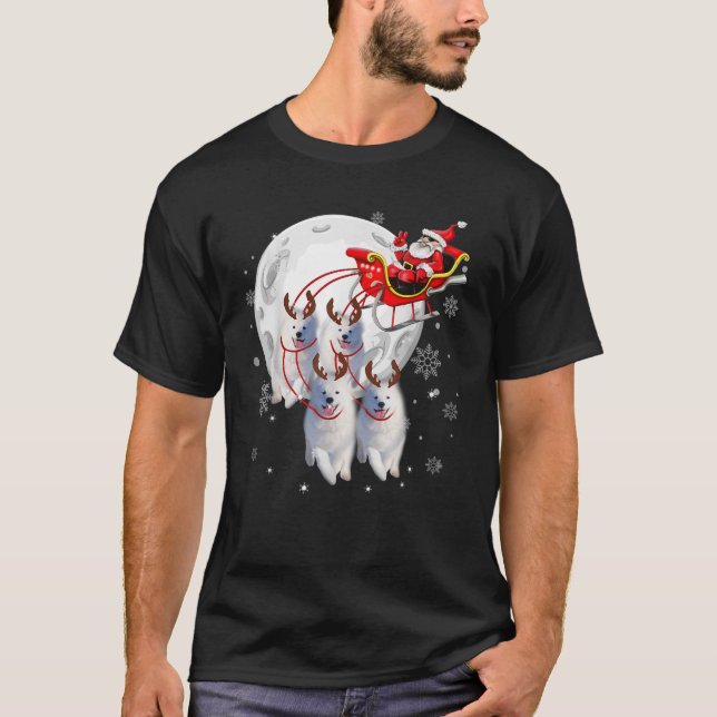 Reindeer Samoyed Dogs Pulling Santa Claus Sleigh C T Shirt (Framsida)