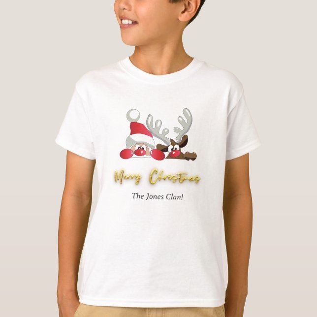 Reindeer Santa God jul Anpassningsbar Modern Boy T Shirt (Framsida)
