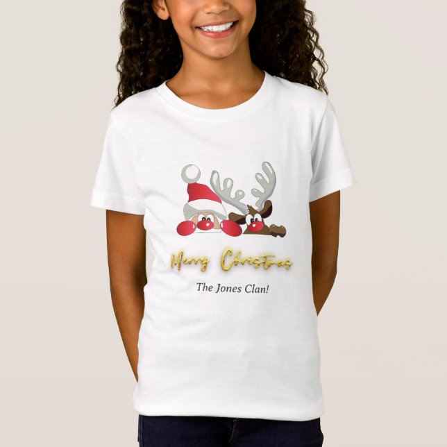 Reindeer Santa God jul Anpassningsbar Modern Girl T Shirt (Framsida)