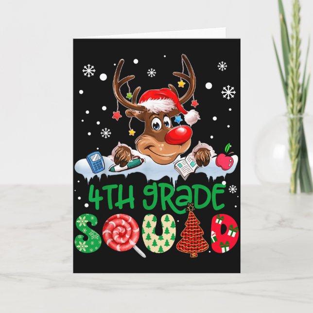 Reindeer Santa Hat 4th Grade Squad Teacher Christm Kort (Framsida)
