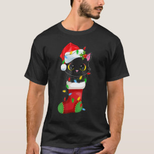 Reindeer Santa Hat Black Cat jul Ljus Cute T Shirt