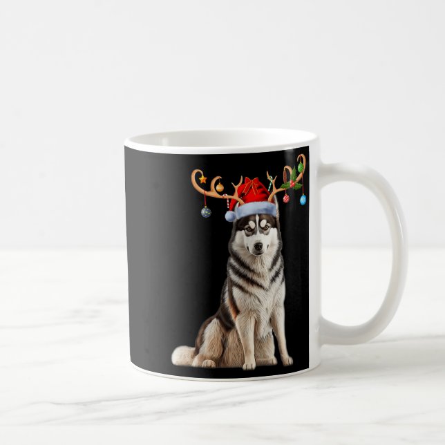 Reindeer Santa Hat Christmas Pajamas Husky Dog Xma Kaffemugg (Höger)
