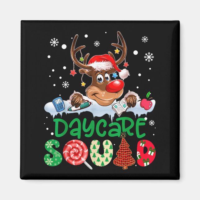 Reindeer Santa Hat Daycare Squad Teacher Christmas Magnet (Framsidan)