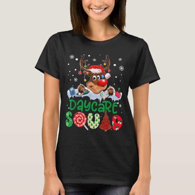 Reindeer Santa Hat Daycare Squad Teacher Christmas T Shirt (Framsida)