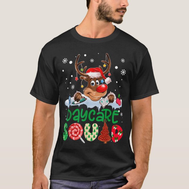 Reindeer Santa Hat Daycare Squad Teacher Christmas T Shirt (Framsida)