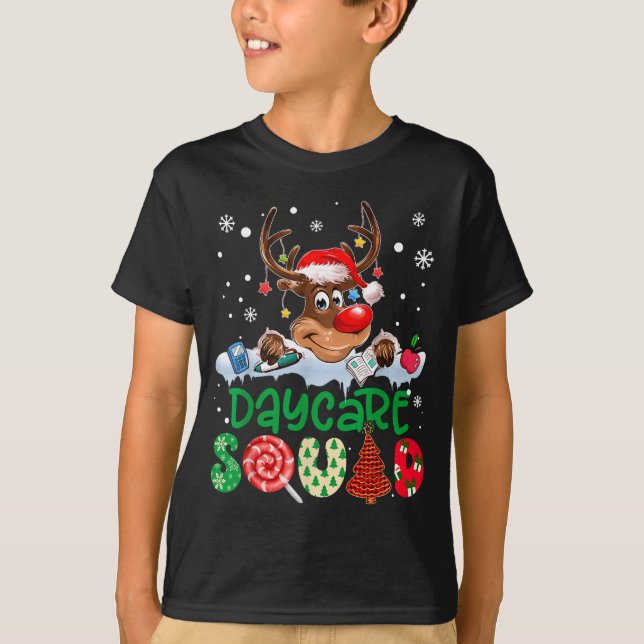 Reindeer Santa Hat Daycare Squad Teacher Christmas T Shirt (Framsida)