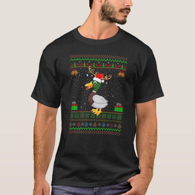 Reindeer Santa Hat Matching Ugly Anka jul T Shirt (Framsida)
