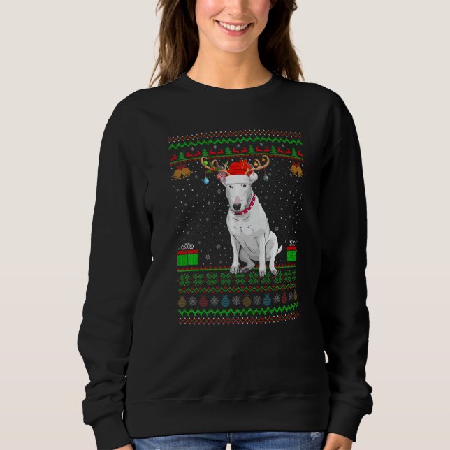Reindeer Santa Hat Matching Ugly Bull Terrier Hund T Shirt (Framsida)