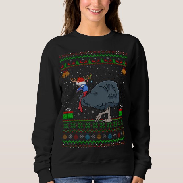 Reindeer Santa Hat Matching Ugly Cassowary Christm T Shirt (Framsida)