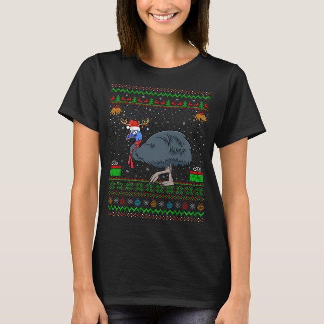 Reindeer Santa Hat Matching Ugly Cassowary Christm T Shirt (Framsida)