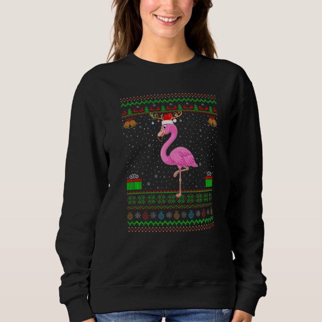 Reindeer Santa Hat Matching Ugly Flamingo Christma T Shirt (Framsida)