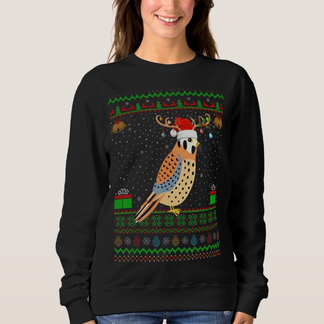 Reindeer Santa Hat Matching Ugly Kestrel Bird Chri T Shirt (Framsida)