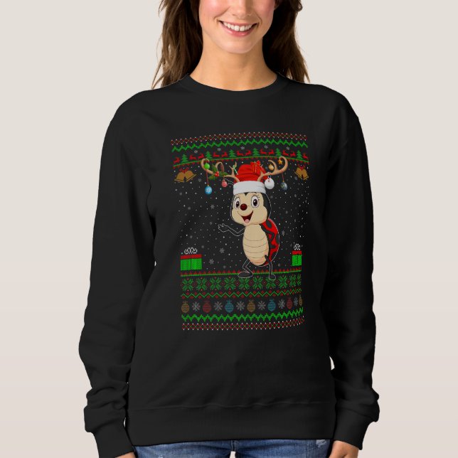 Reindeer Santa Hat Matching Ugly Ladybug jul T Shirt (Framsida)